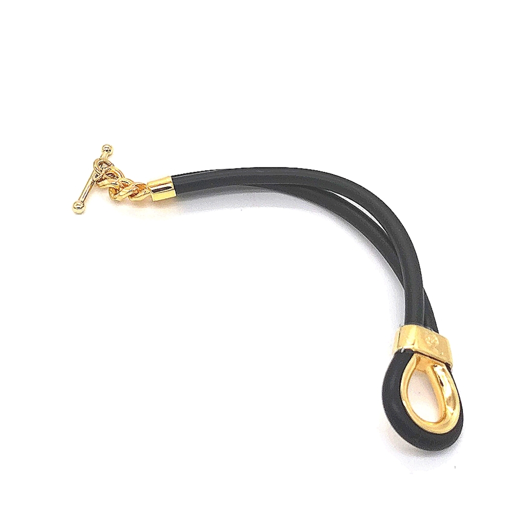 Alexander McQueen Double Layered Black and Gold Rubber Corded Bracelet - Picture 6 of 8